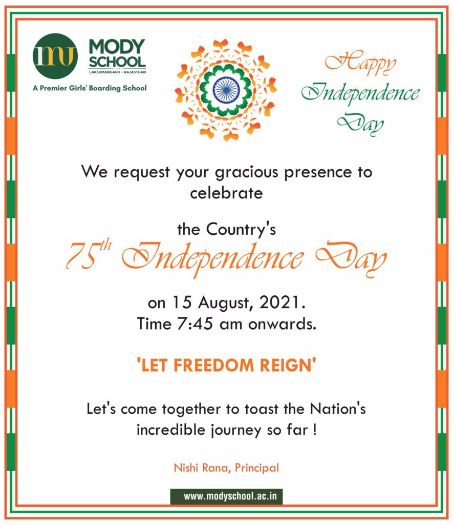 Virtual Independence Day Celebration Invitation – Mody School